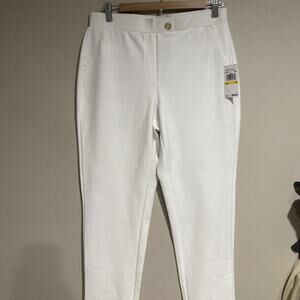 Michael Kors Basics White Pull On Knit Pants Faux Pockets Leggings Stretch Med